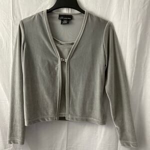 Vintage Y2K No Boundaries Velour Tank Top Cardigan Set Small Medium Silver Gray